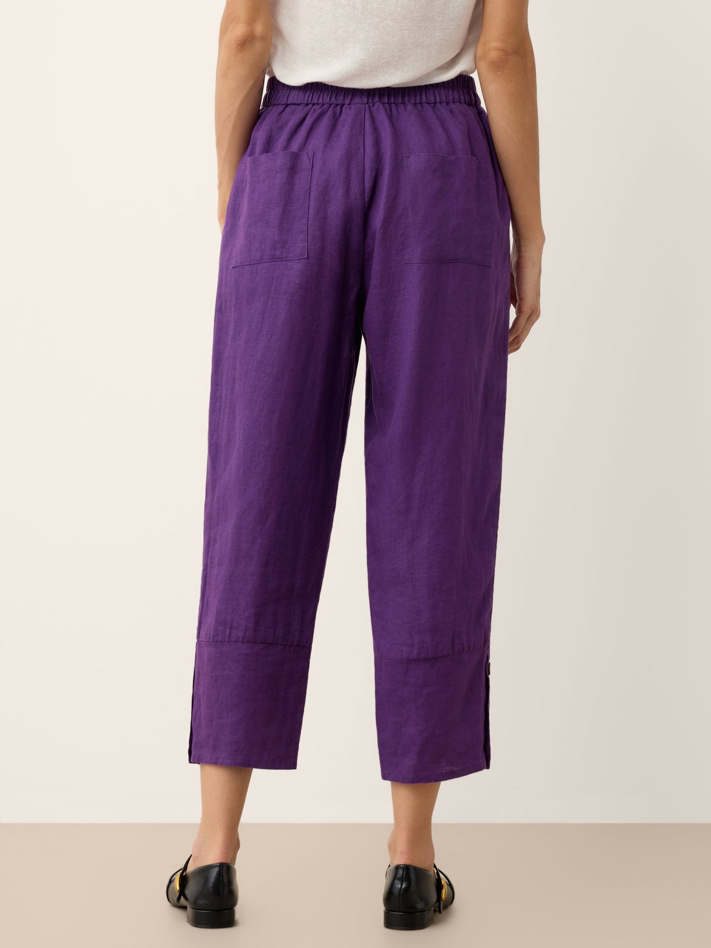 100% Linen Artisan Button Tapered Pants KATHERINE LINTICO