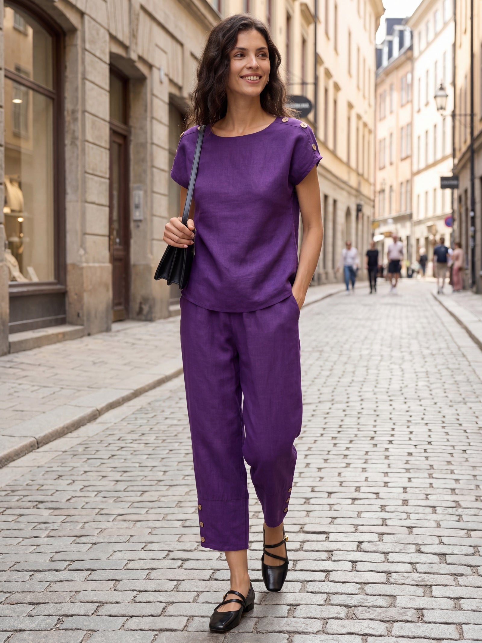 100% Linen Artisan Button Tapered Pants KATHERINE LINTICO