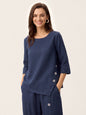 100% Linen Asymmetric-Hem Button-Trim Top NYLA LINTICO