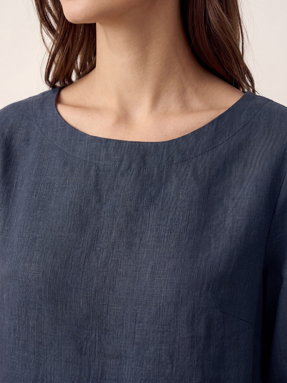 100% Linen Asymmetric-Hem Button-Trim Top NYLA LINTICO