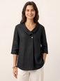 100% Linen Asymmetric Collar Inverted Pleat Top OTTILIE LINTICO