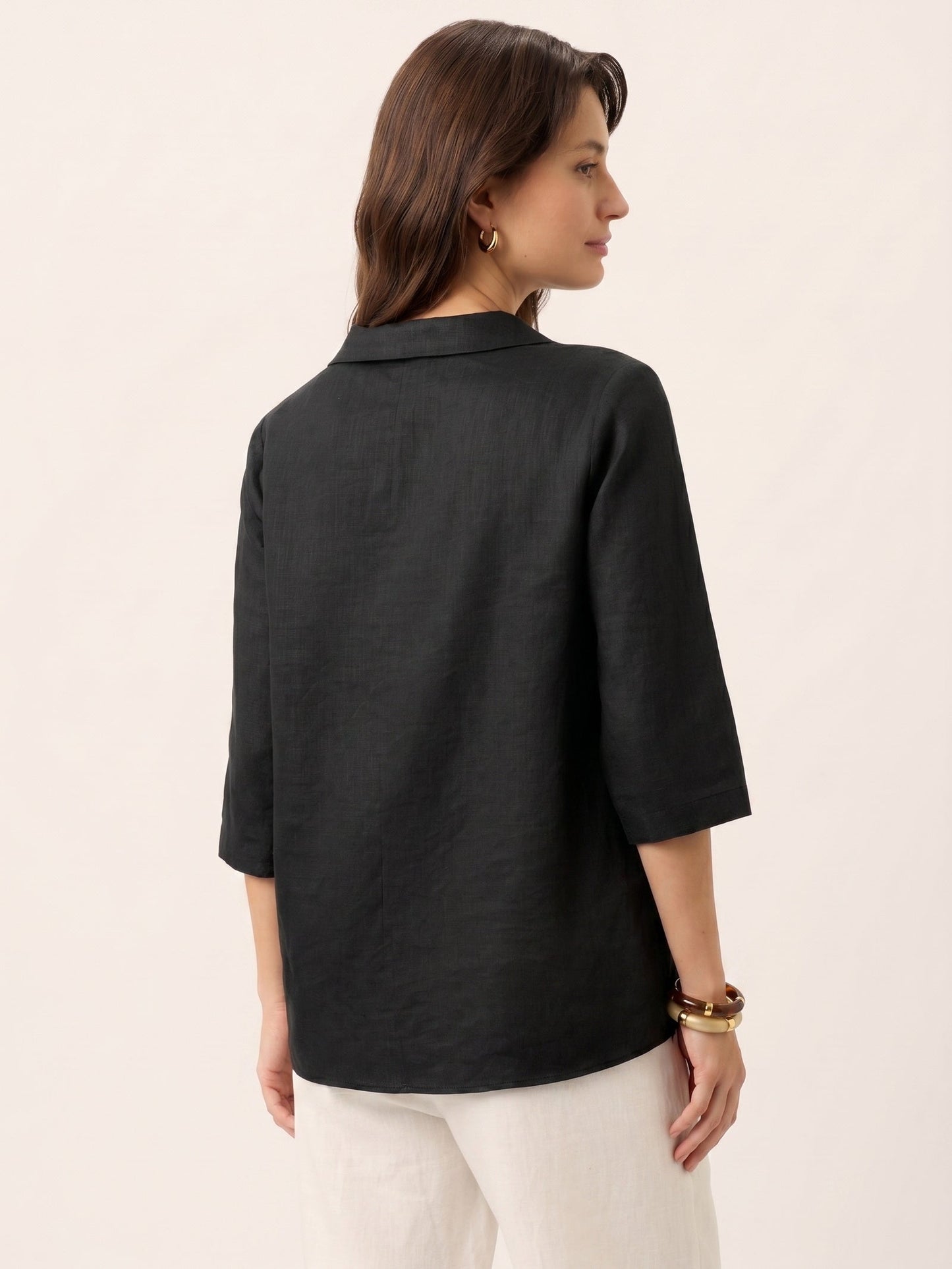100% Linen Asymmetric Collar Inverted Pleat Top OTTILIE LINTICO