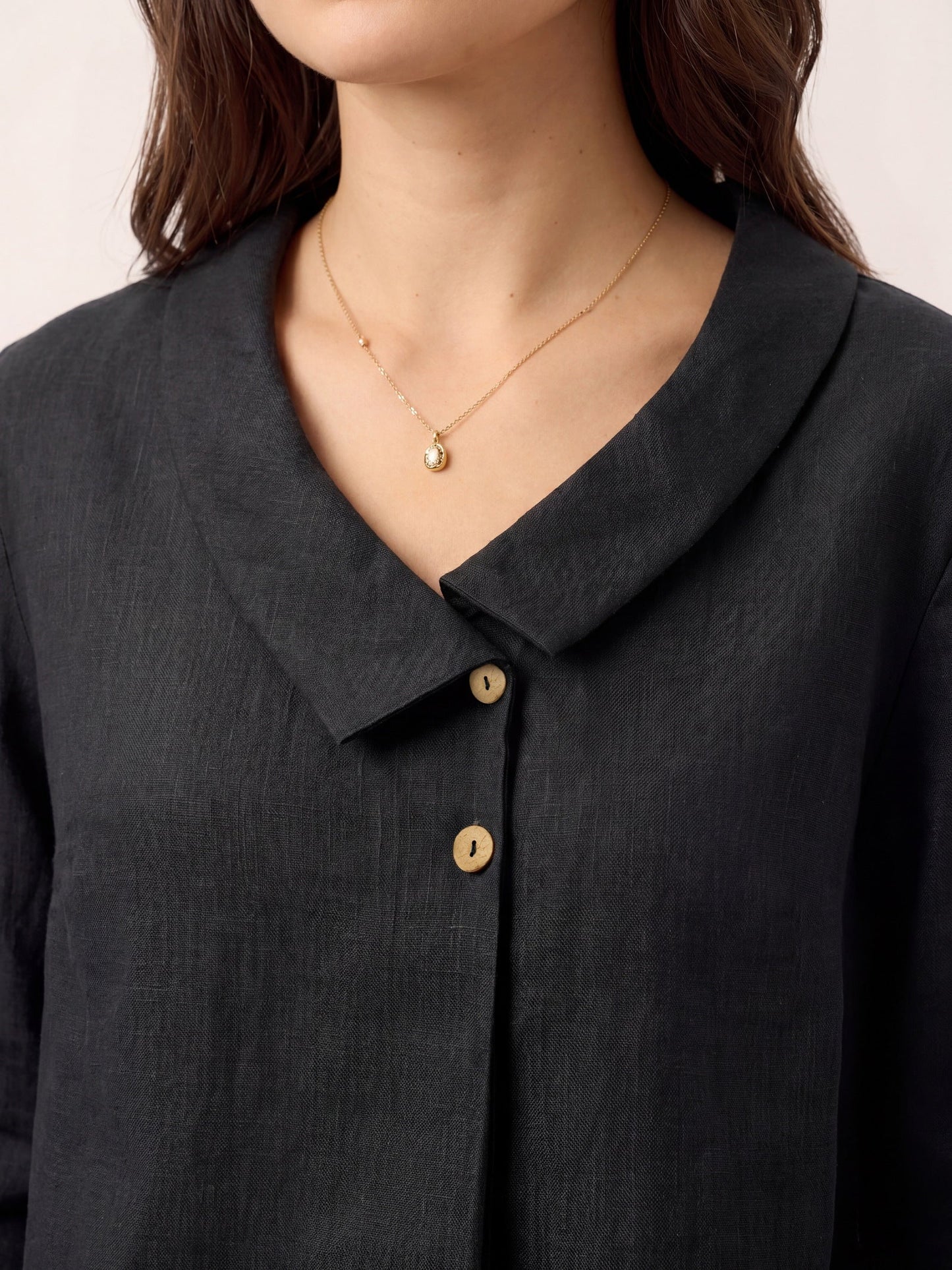 100% Linen Asymmetric Collar Inverted Pleat Top OTTILIE LINTICO