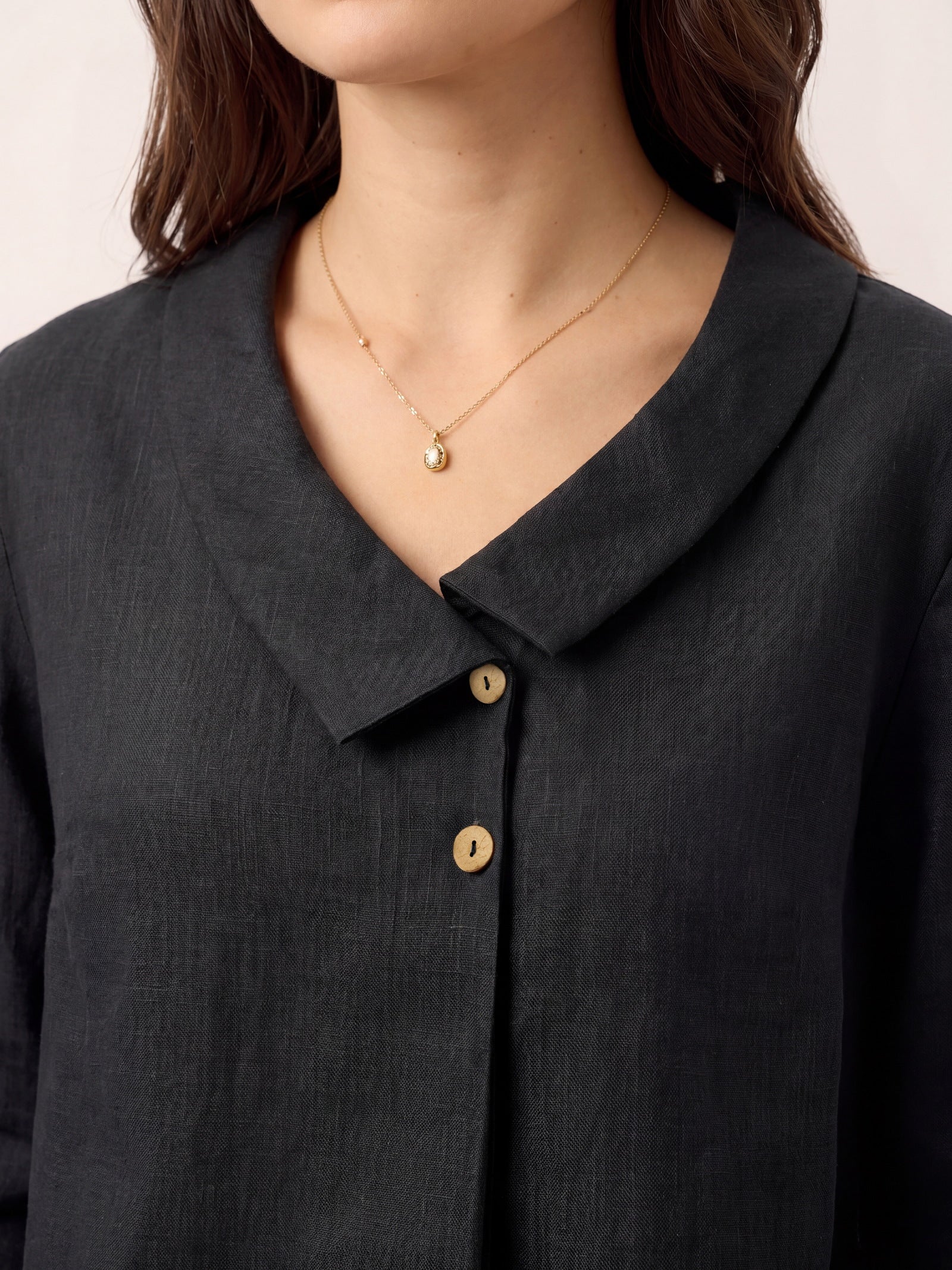 100% Linen Asymmetric Collar Inverted Pleat Top OTTILIE LINTICO