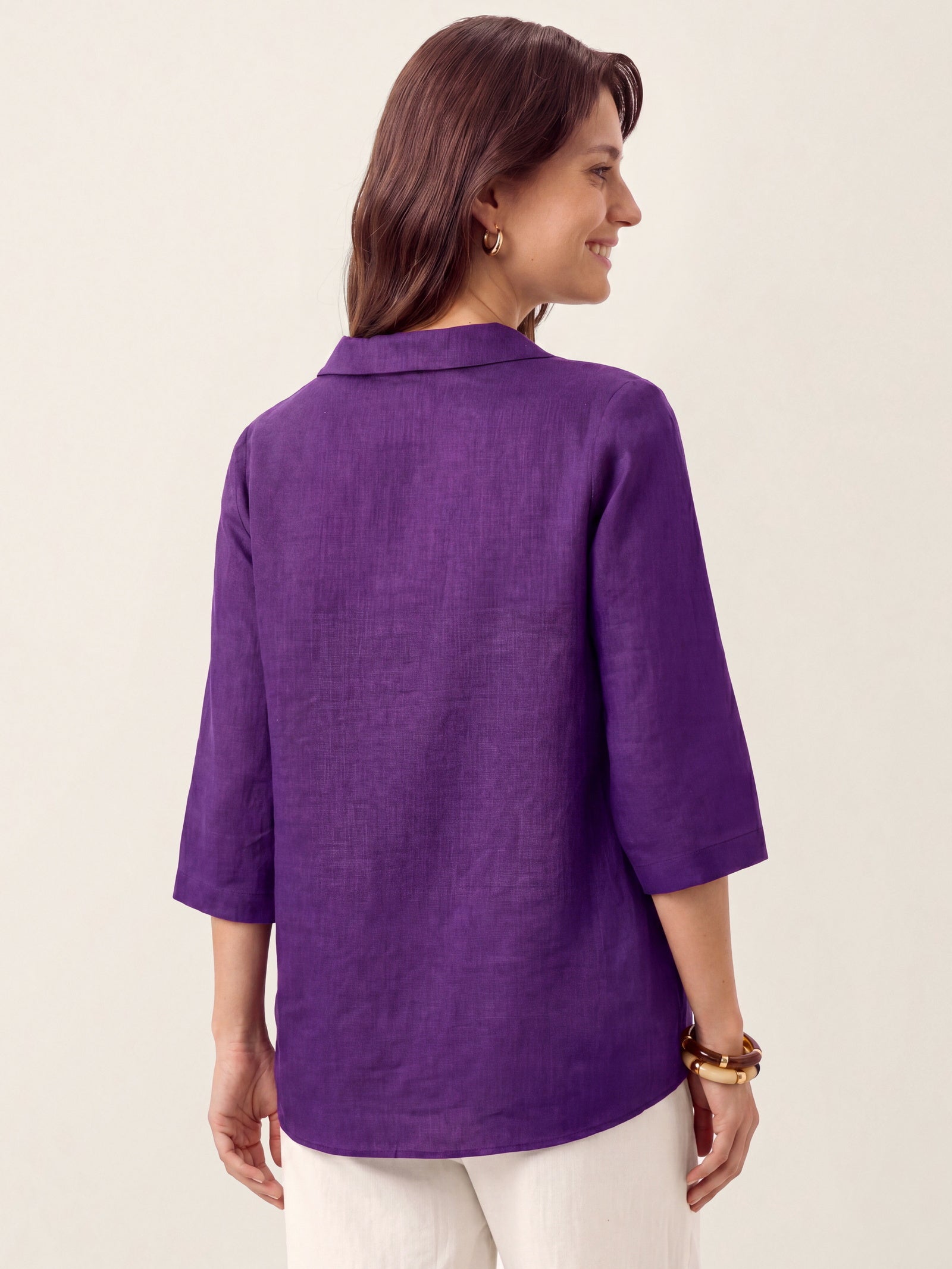 100% Linen Asymmetric Collar Inverted Pleat Top OTTILIE LINTICO