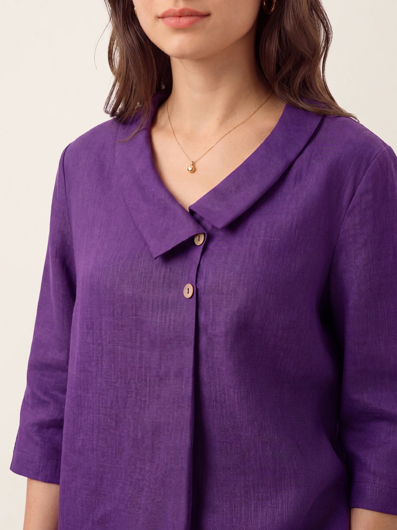 100% Linen Asymmetric Collar Inverted Pleat Top OTTILIE LINTICO