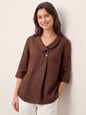 100% Linen Asymmetric Collar Inverted Pleat Top OTTILIE LINTICO