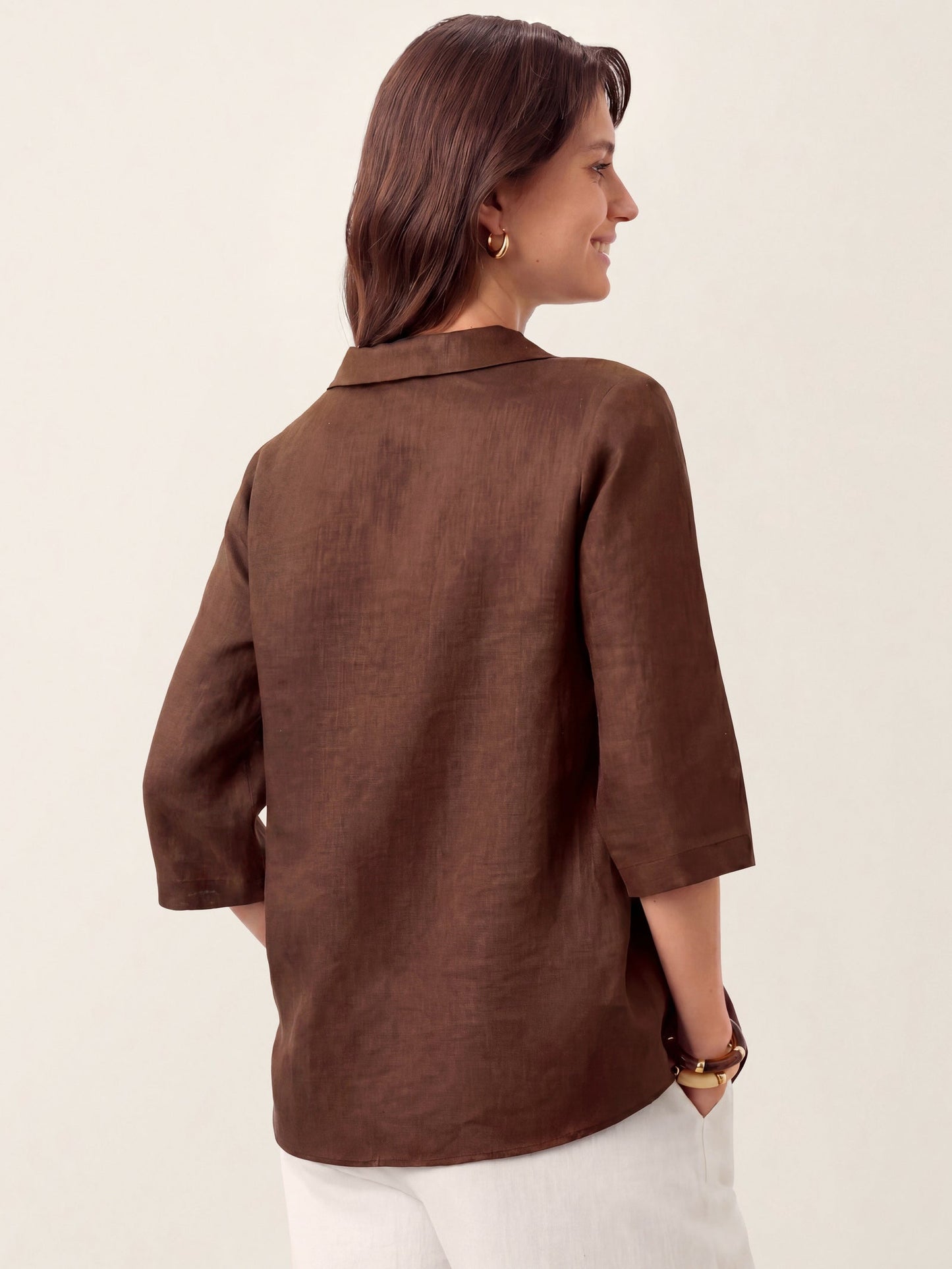 100% Linen Asymmetric Collar Inverted Pleat Top OTTILIE LINTICO
