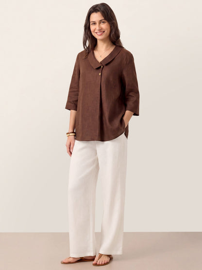 100% Linen Asymmetric Collar Inverted Pleat Top OTTILIE LINTICO