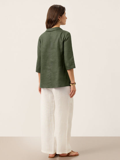 100% Linen Asymmetric Collar Inverted Pleat Top OTTILIE LINTICO