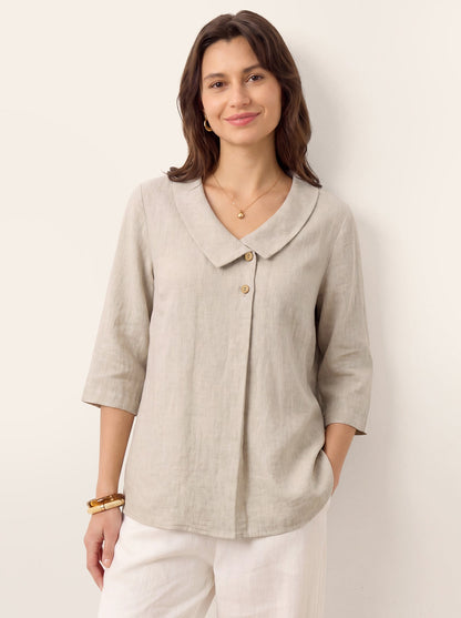 100% Linen Asymmetric Collar Inverted Pleat Top OTTILIE LINTICO