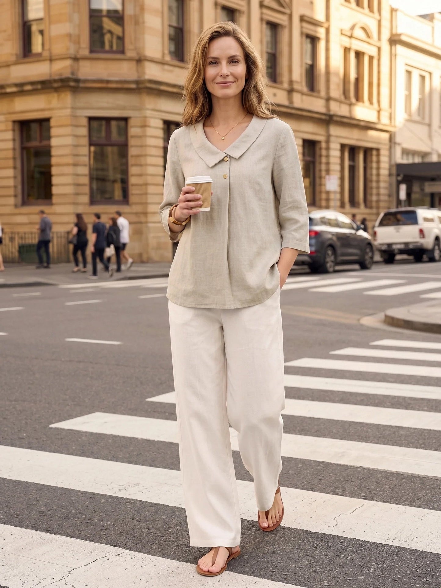 100% Linen Asymmetric Collar Inverted Pleat Top OTTILIE LINTICO