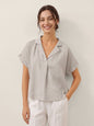 100% Linen Blazer-Inspired Pullover Top DINA