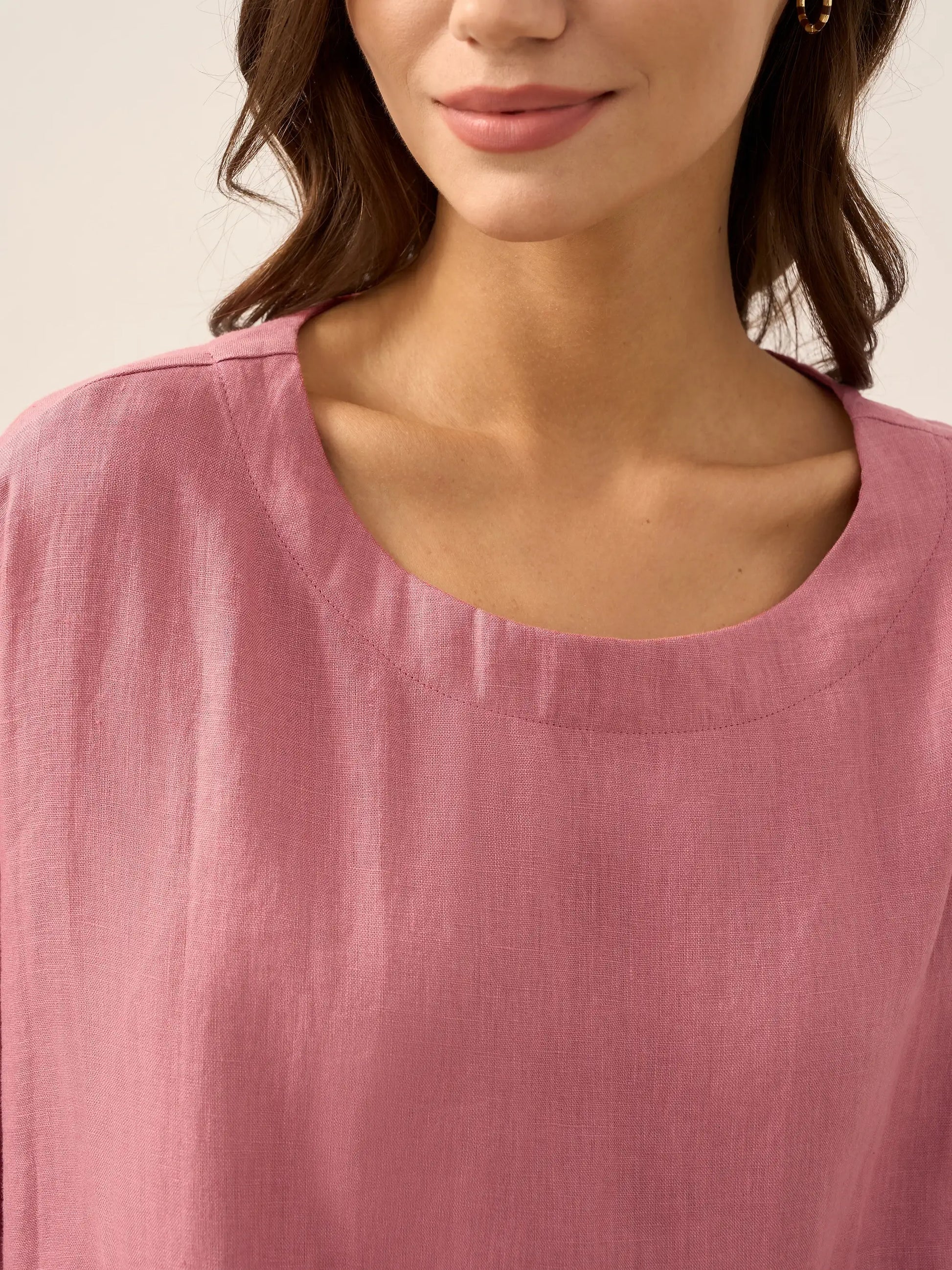 100% Linen Boatneck 3/4 Length Sleeve Top AURORA LINTICO
