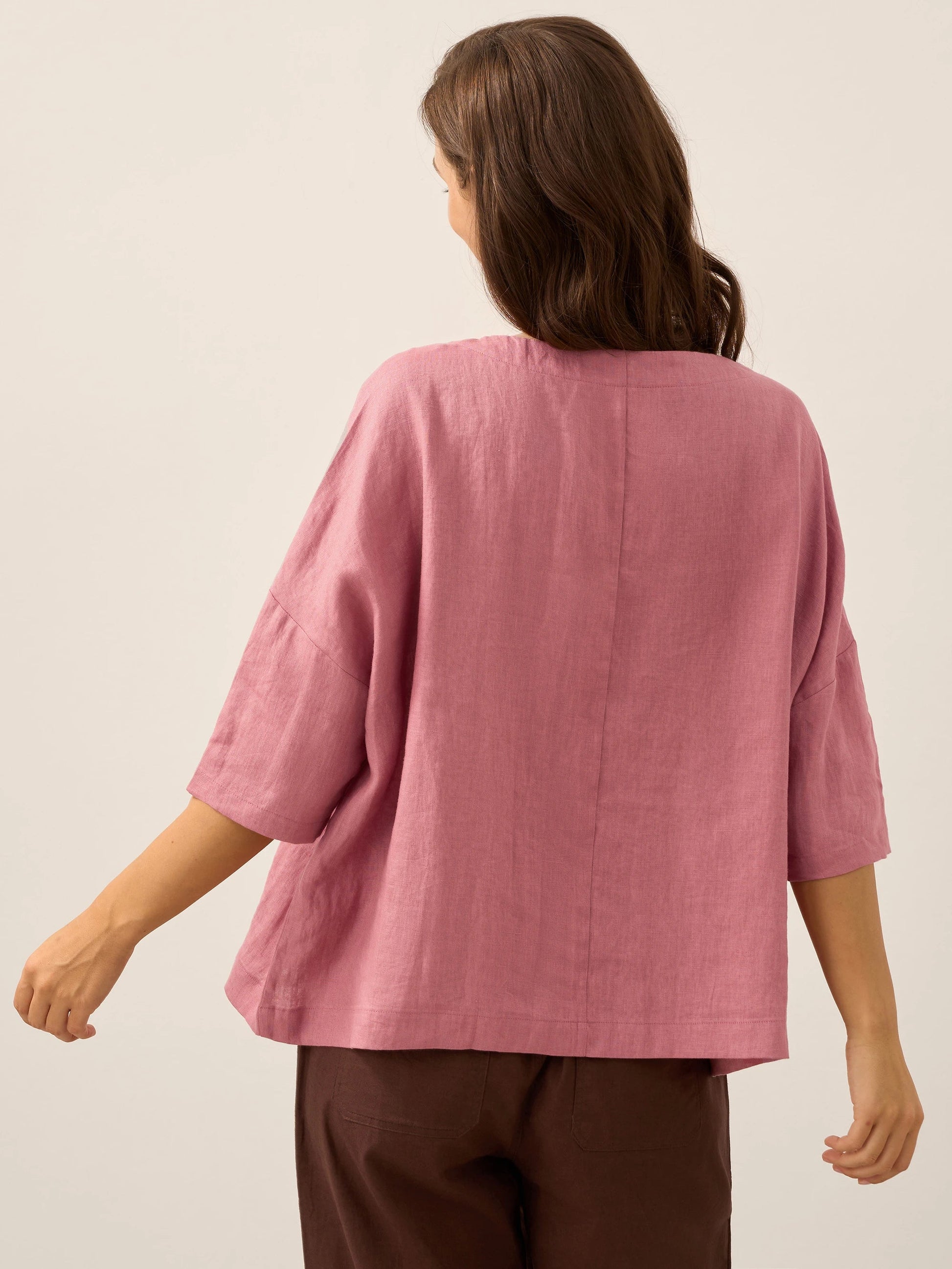 100% Linen Boatneck 3/4 Length Sleeve Top AURORA LINTICO