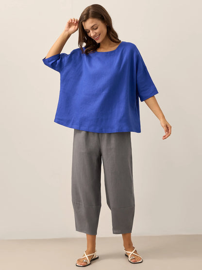 100% Linen Boatneck 3/4 Length Sleeve Top AURORA LINTICO