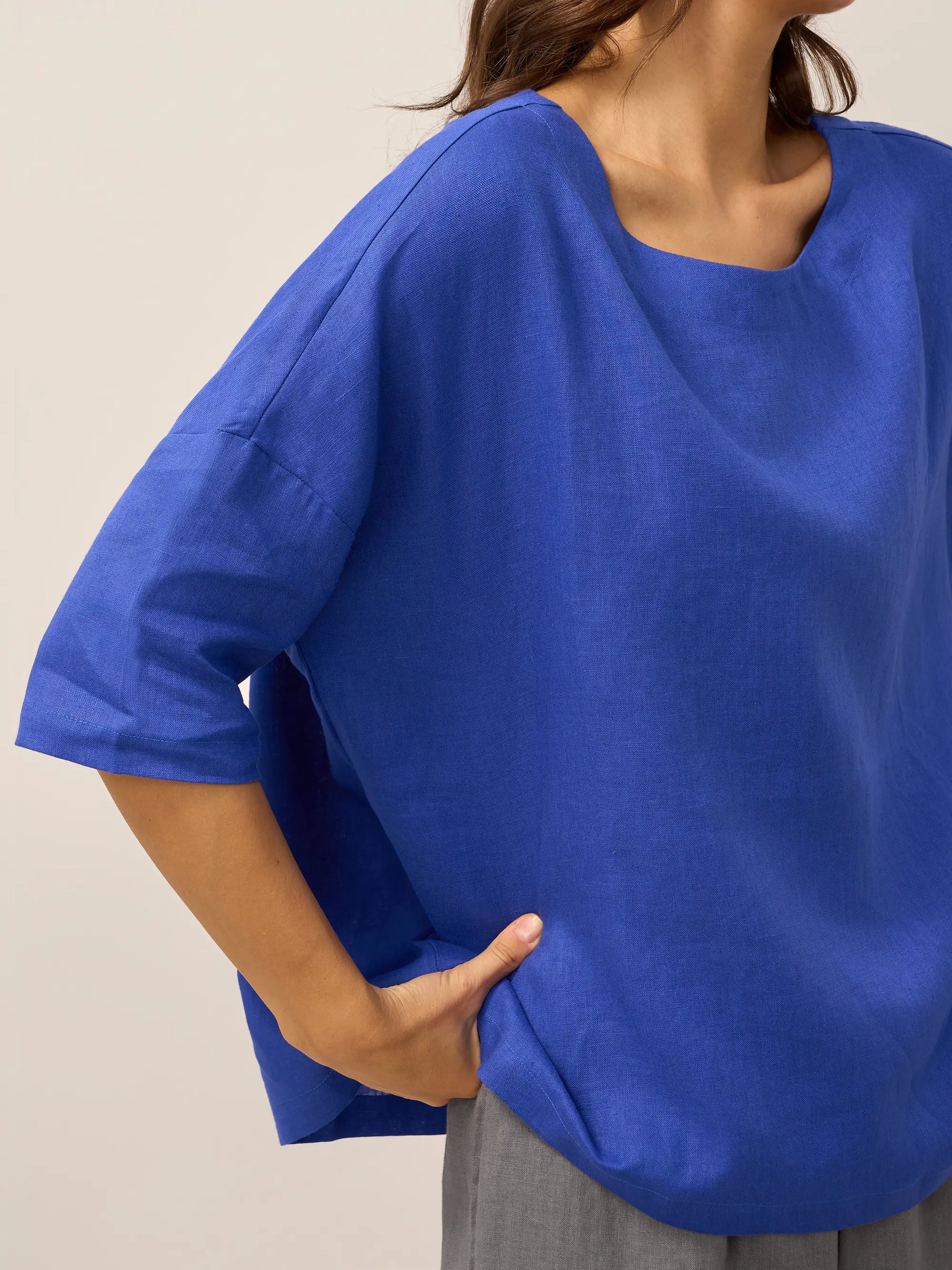 100% Linen Boatneck 3/4 Length Sleeve Top AURORA LINTICO