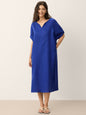 100% Linen Bow-Tie Cuff Split-Hem Midi Dress JESSAMINE LINTICO