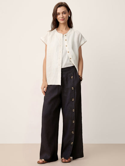 100% Linen Buttoned Slit-Hem Pants KATYA LINTICO