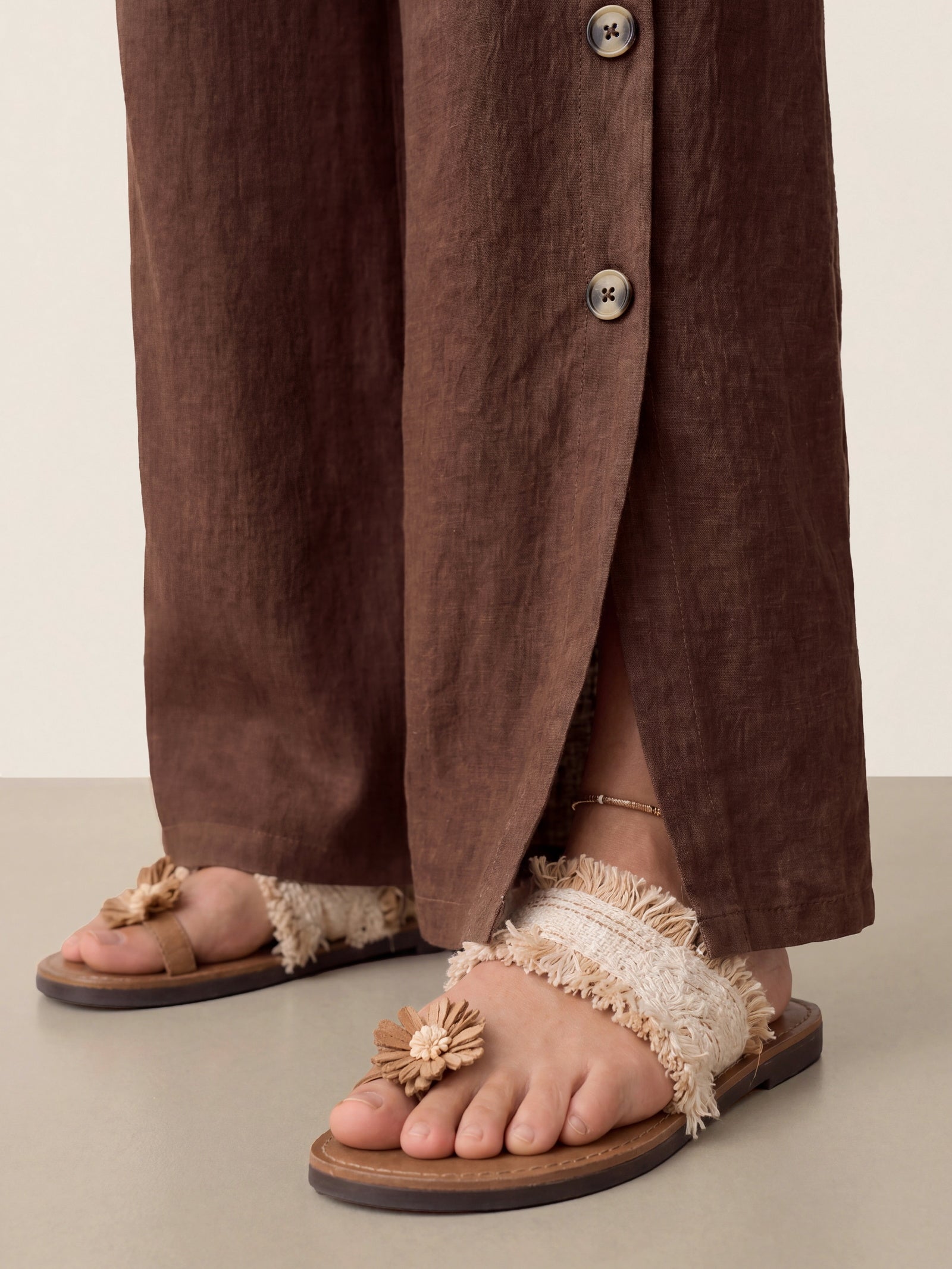100% Linen Buttoned Slit-Hem Pants KATYA LINTICO