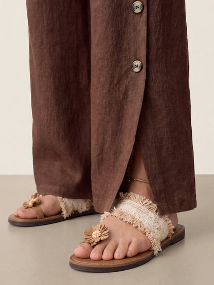 100% Linen Buttoned Slit-Hem Pants KATYA LINTICO