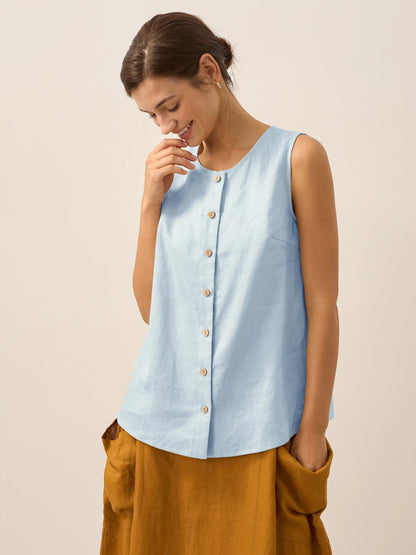 100% Linen Buttons Down Tank Top ERIN LINTICO