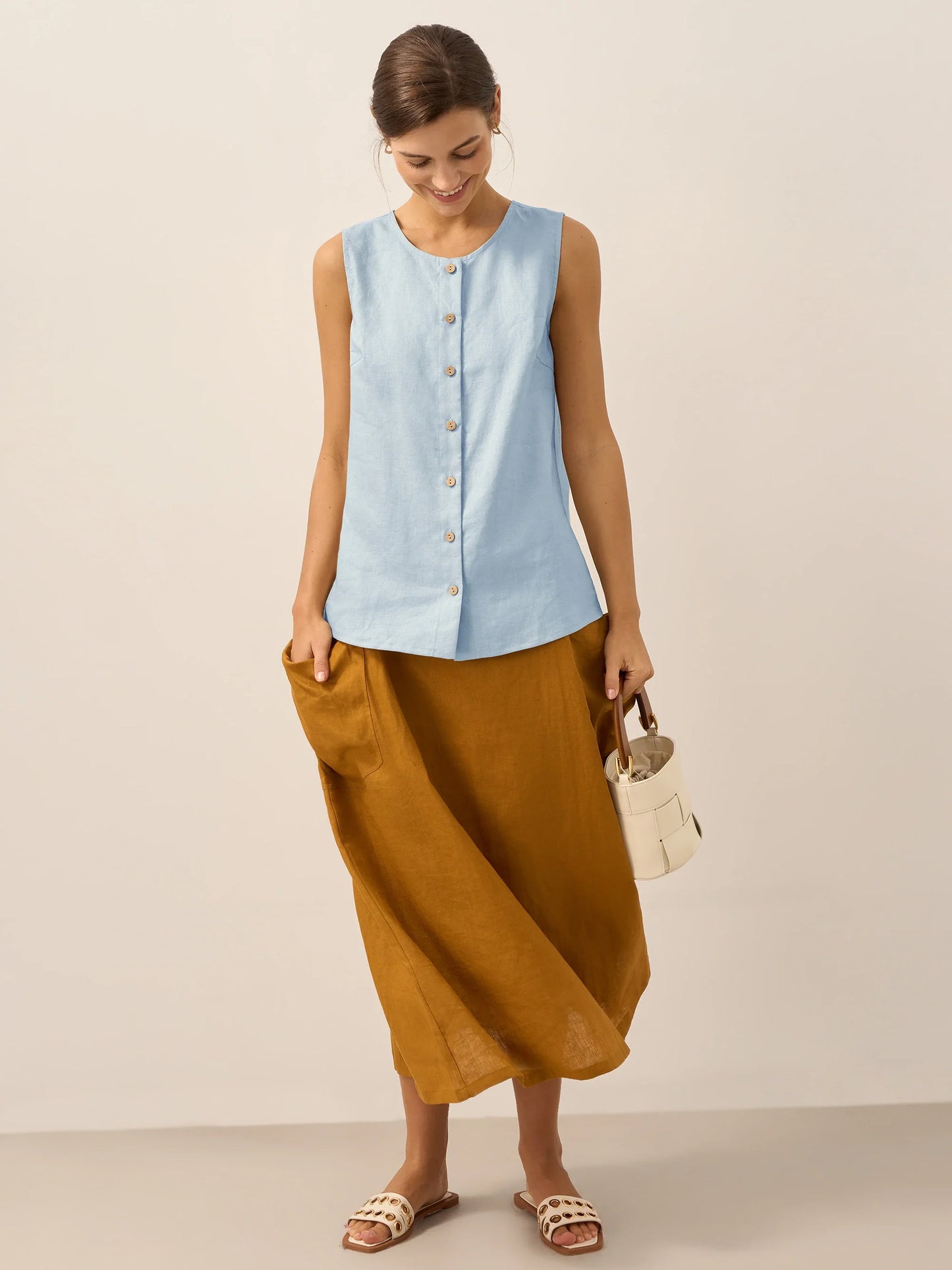 100% Linen Buttons Down Tank Top ERIN LINTICO