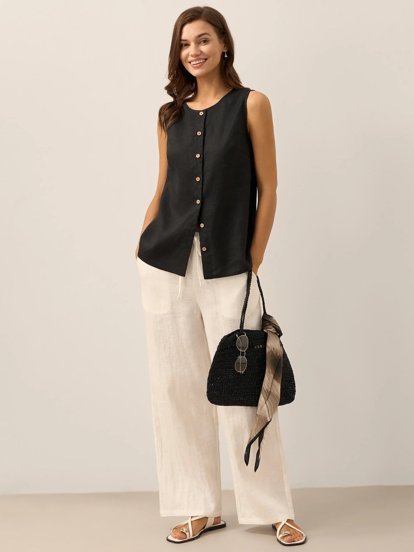 100% Linen Buttons Down Tank Top ERIN LINTICO