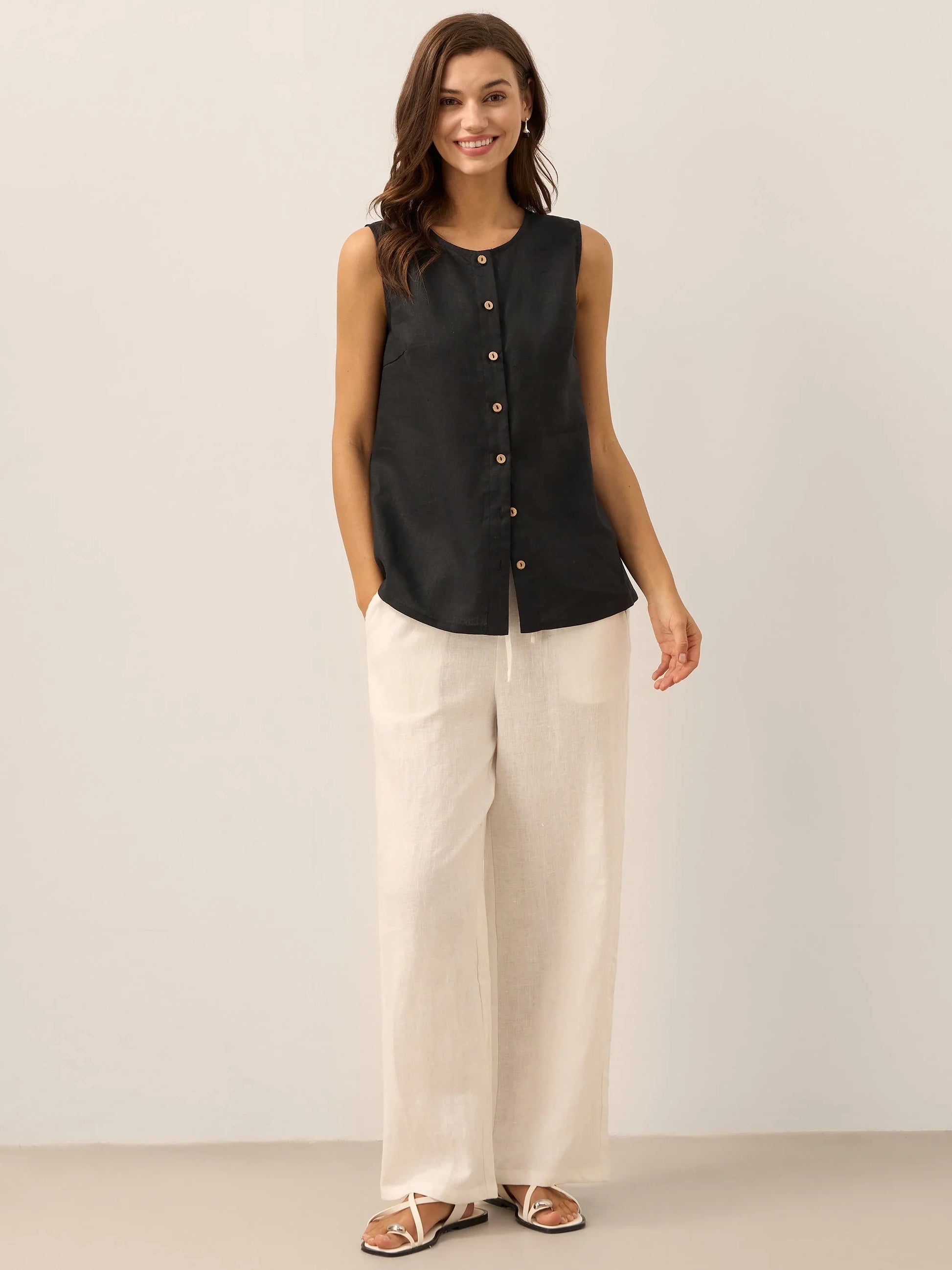 100% Linen Buttons Down Tank Top ERIN LINTICO
