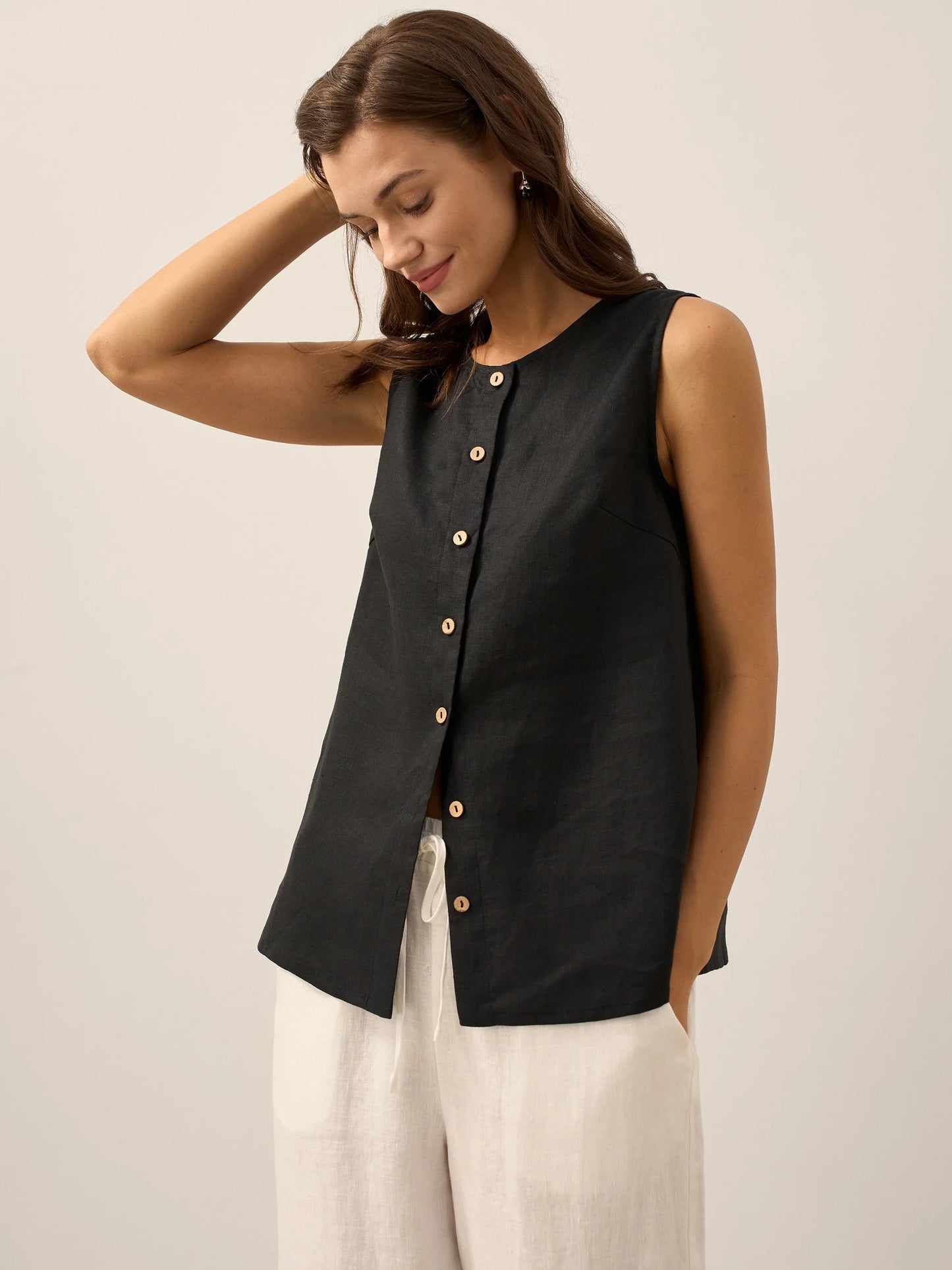 100% Linen Buttons Down Tank Top ERIN LINTICO