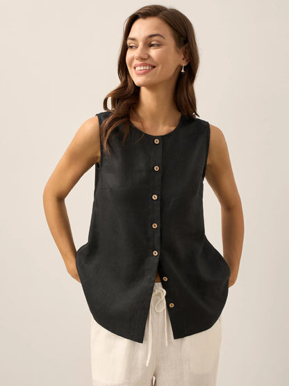 100% Linen Buttons Down Tank Top ERIN LINTICO