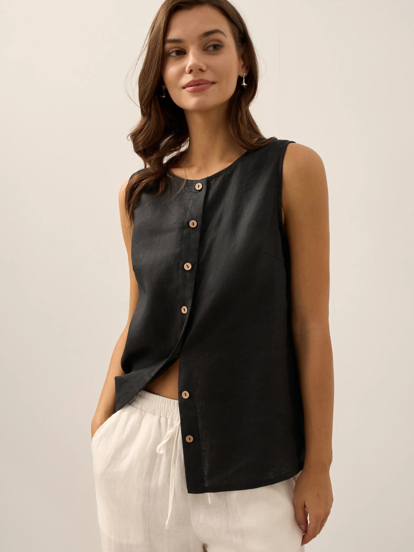 100% Linen Buttons Down Tank Top ERIN LINTICO