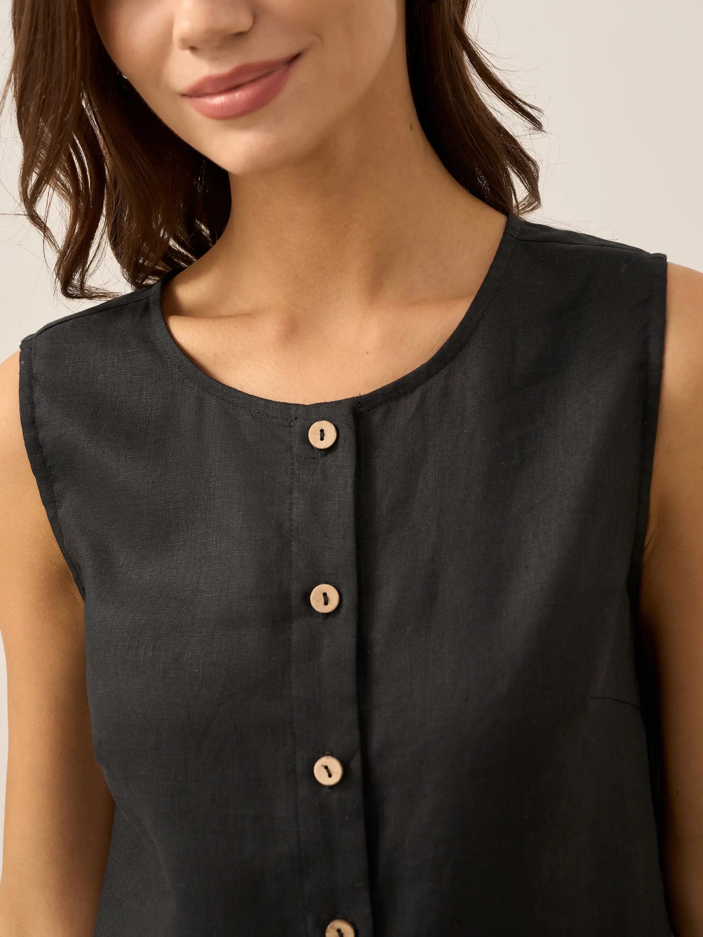100% Linen Buttons Down Tank Top ERIN LINTICO