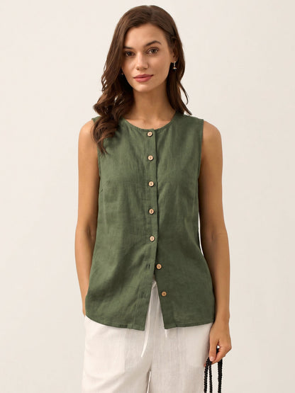 100% Linen Buttons Down Tank Top ERIN LINTICO