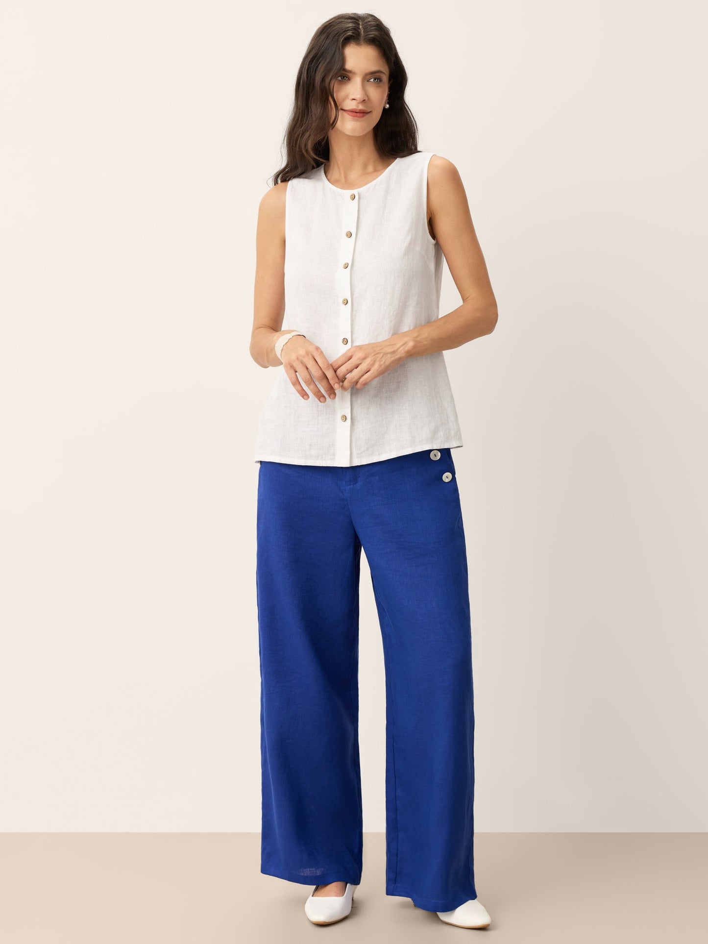 100% Linen Buttons Down Tank Top ERIN LINTICO