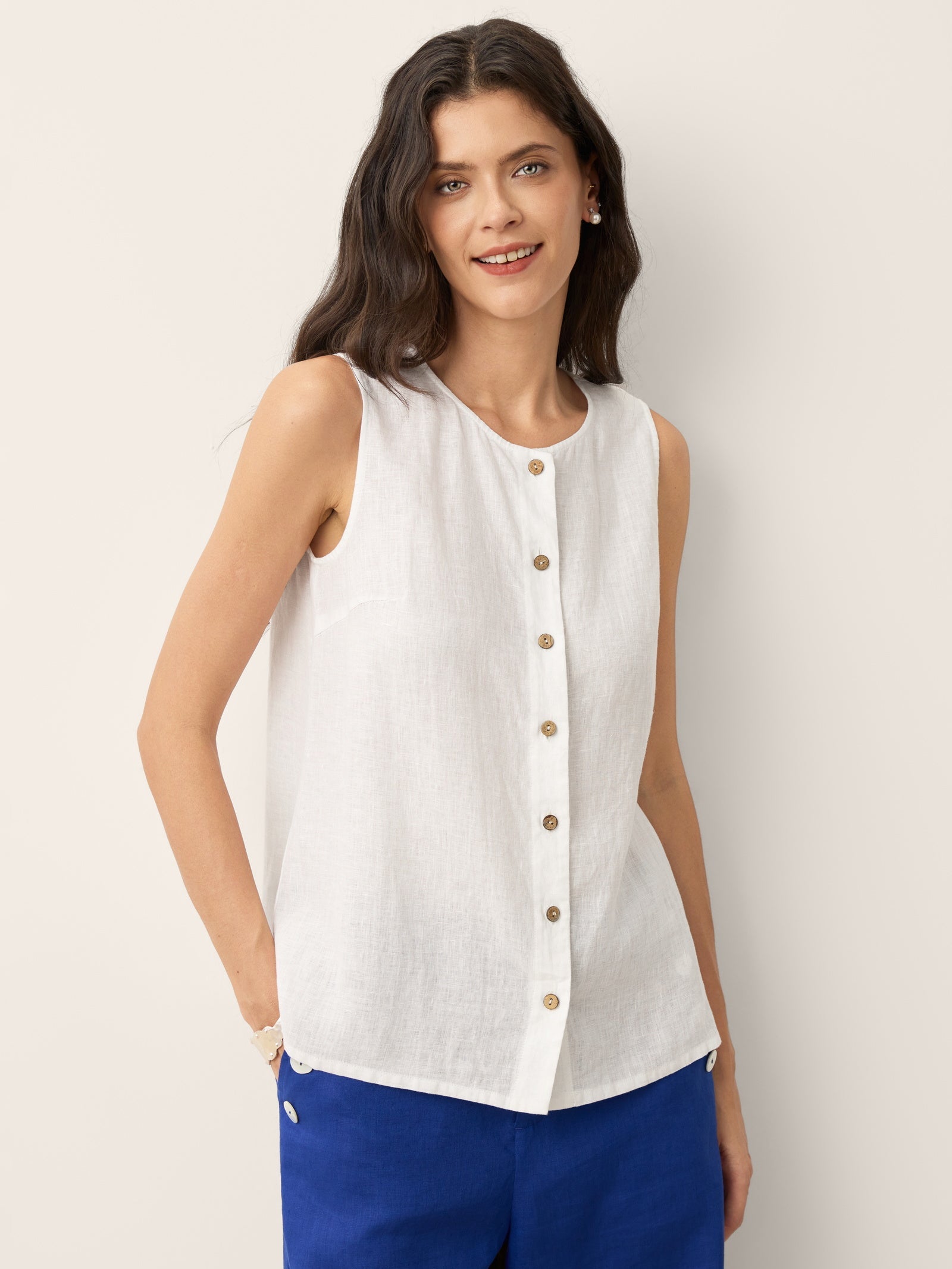 100% Linen Buttons Down Tank Top ERIN LINTICO