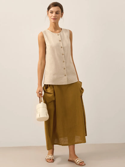 100% Linen Buttons Down Tank Top ERIN LINTICO