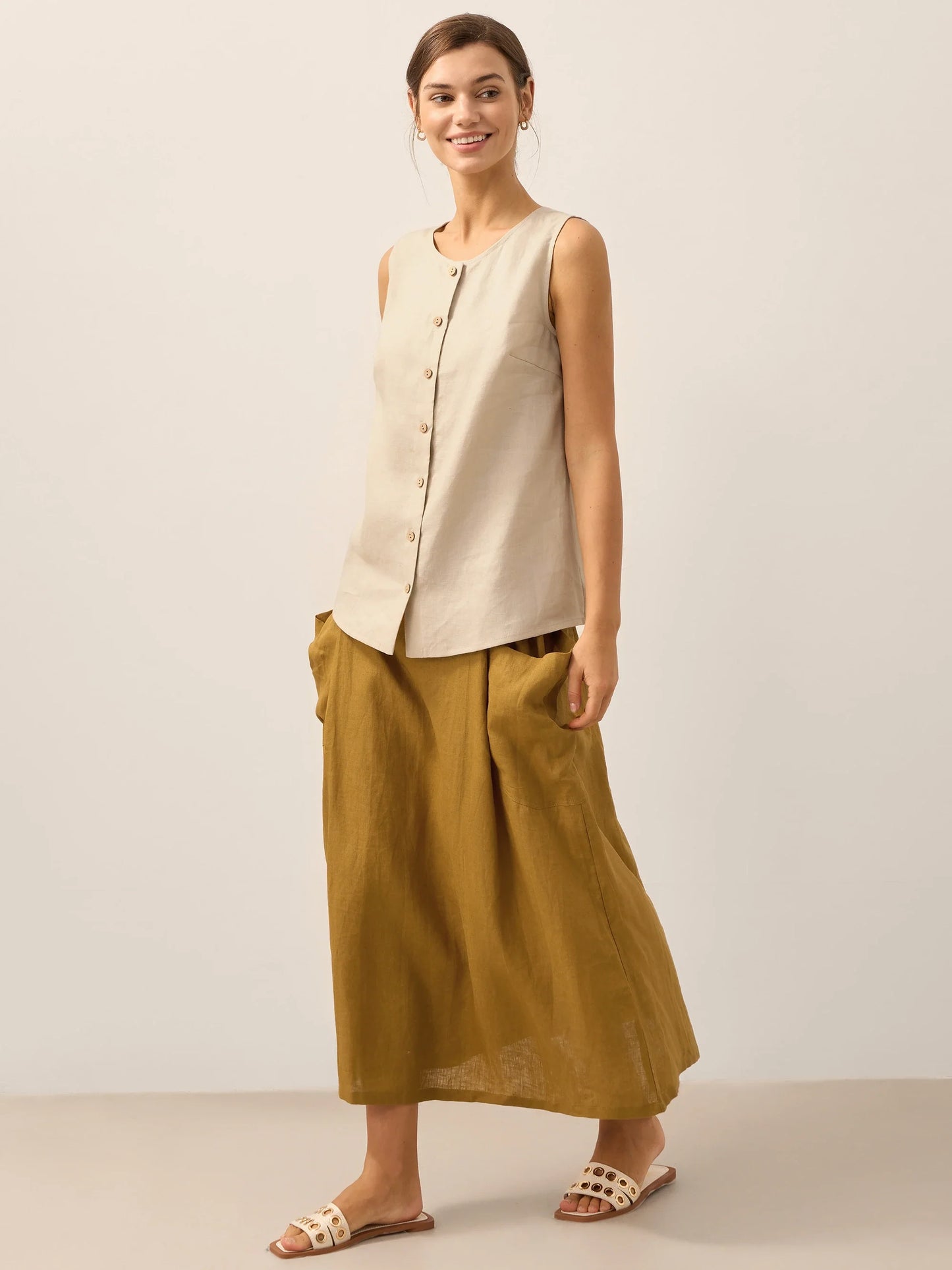 100% Linen Buttons Down Tank Top ERIN LINTICO