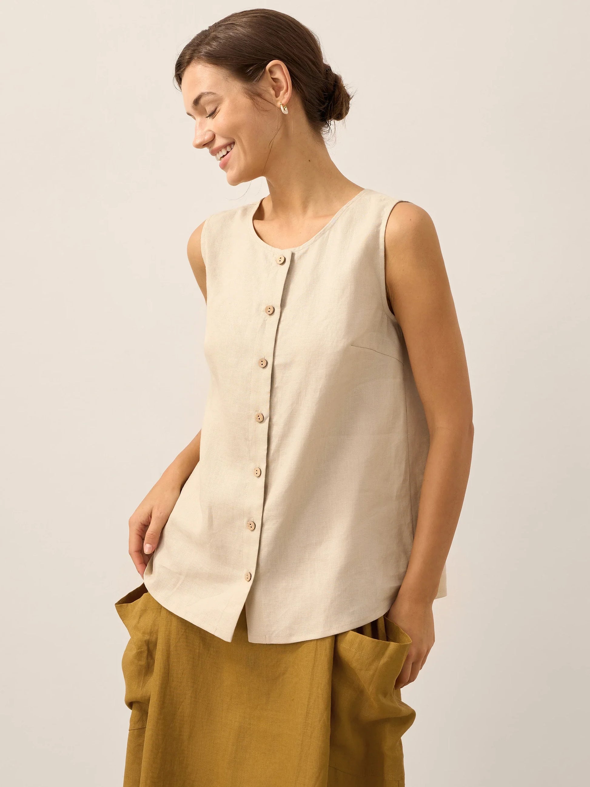 100% Linen Buttons Down Tank Top ERIN LINTICO