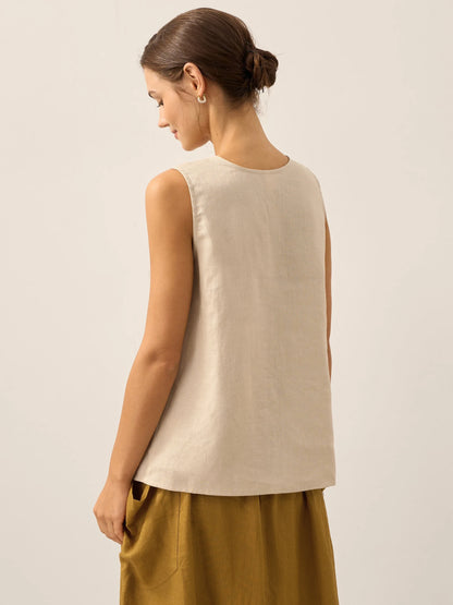 100% Linen Buttons Down Tank Top ERIN LINTICO