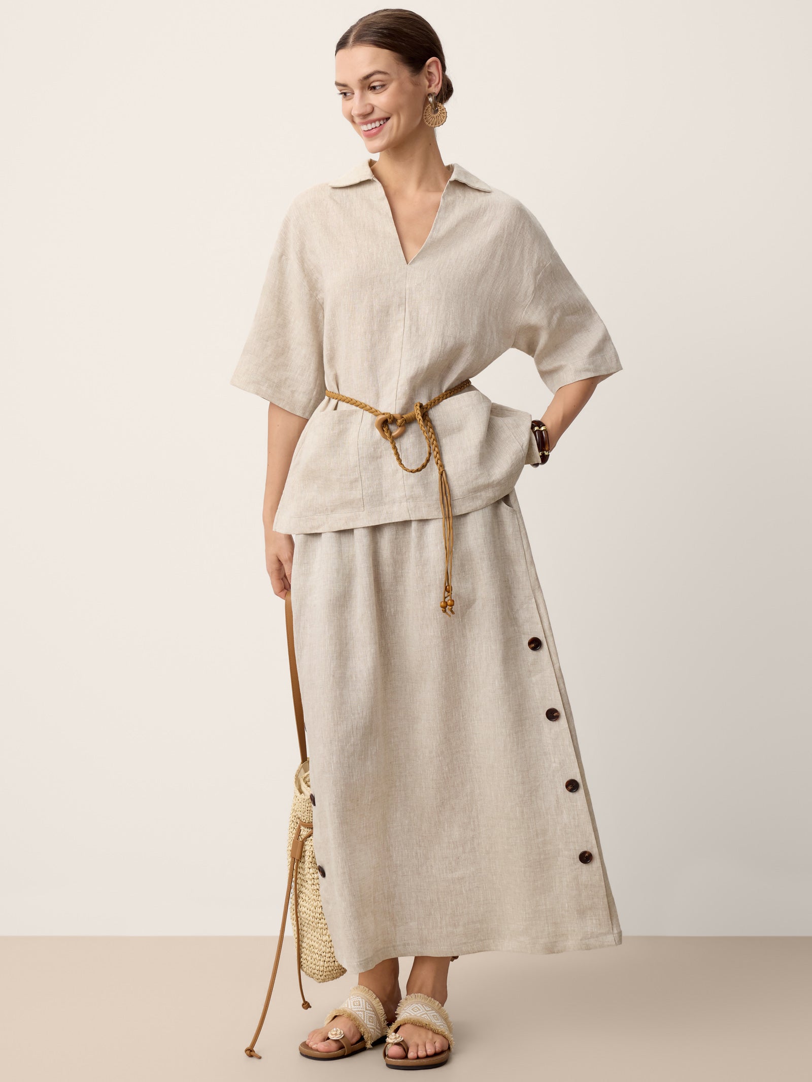 100% Linen Camp-Collar Patch-Pocket Top BRENNA LINTICO
