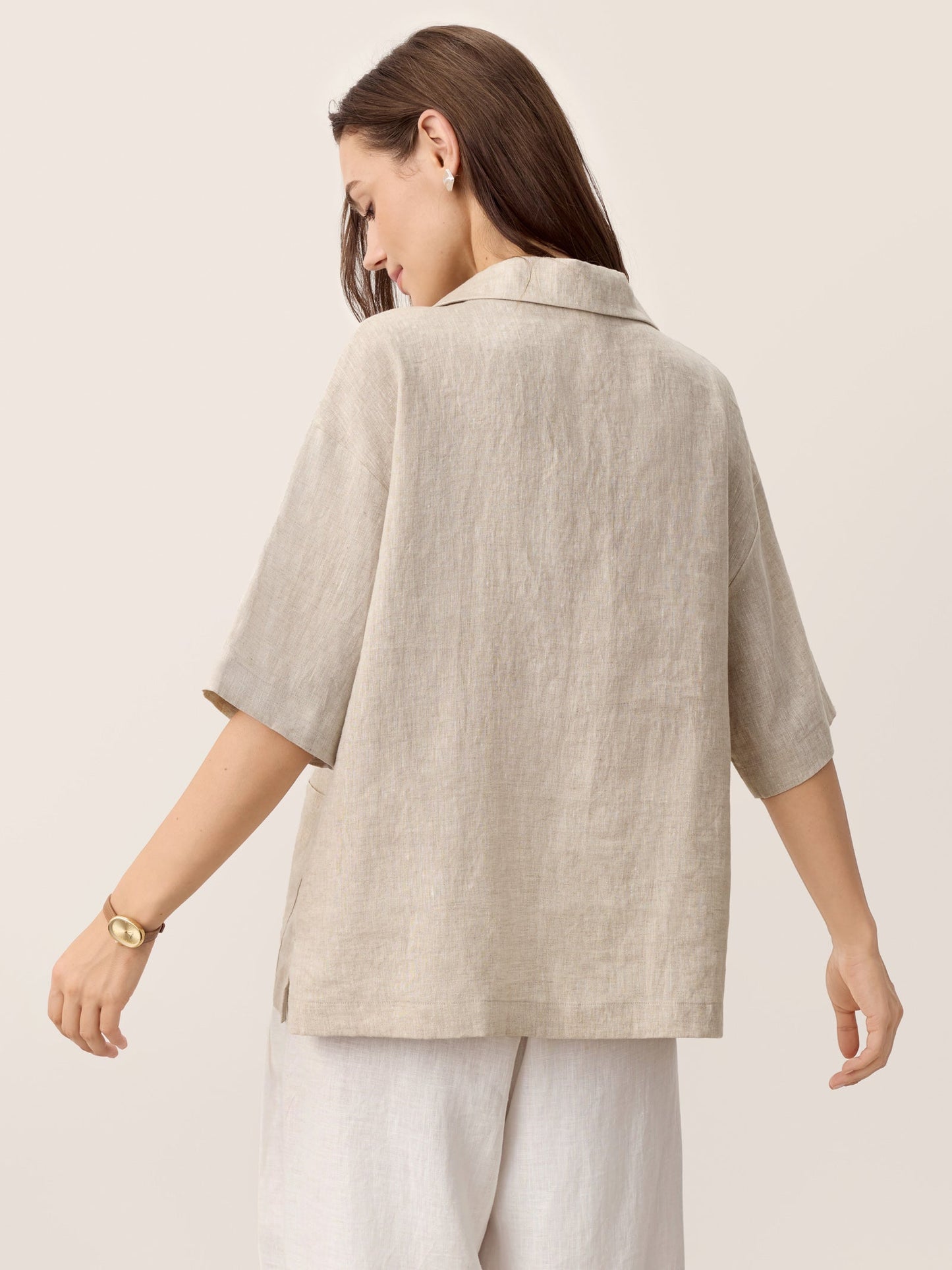 100% Linen Camp-Collar Patch-Pocket Top BRENNA LINTICO
