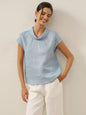 100% Linen Cap Sleeve Soft-Fold Collar Top YVONNE LINTICO