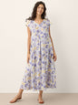 100% Linen Carnation Print Scalloped Waist Maxi Dress HARRIET LINTICO
