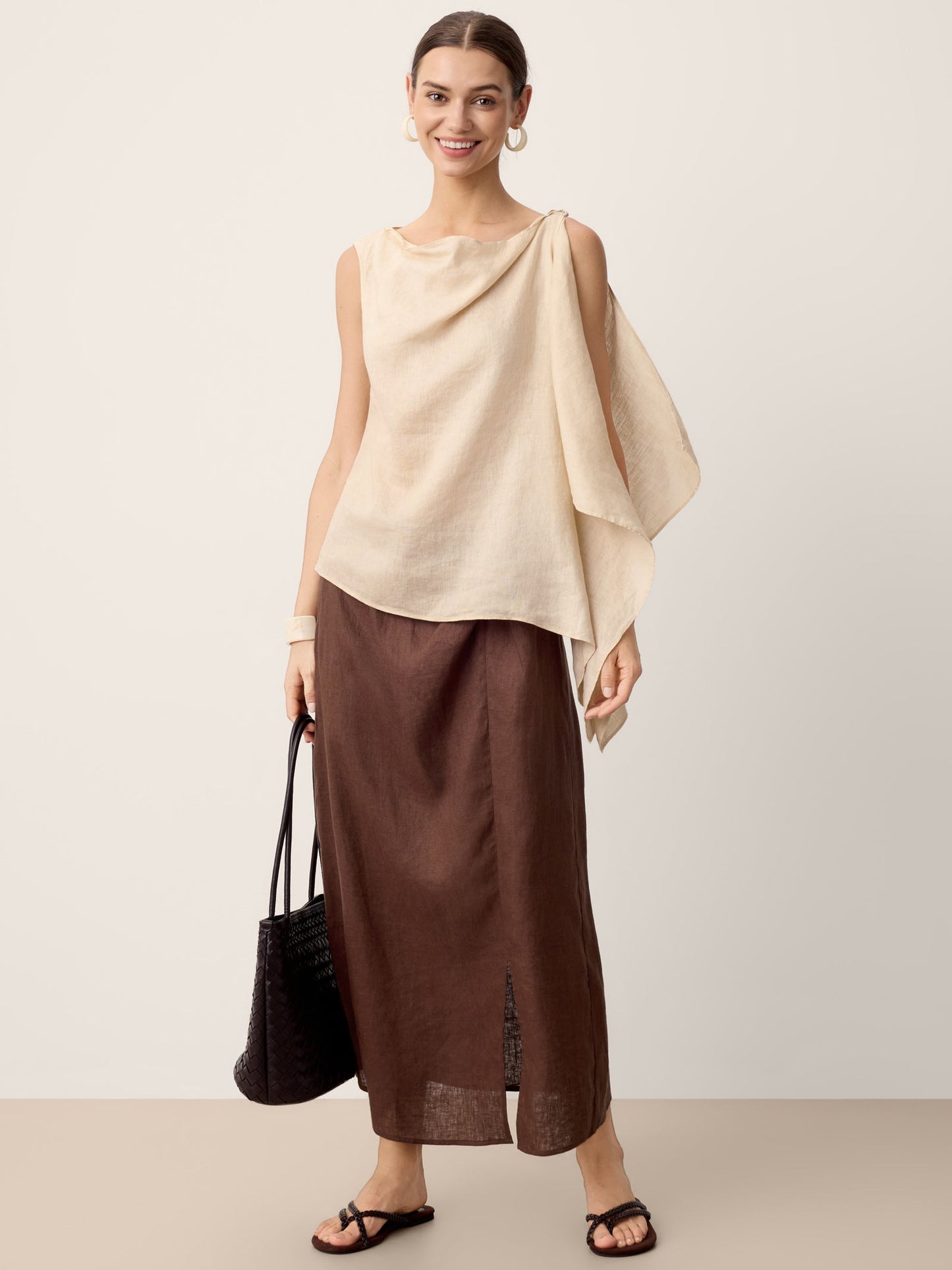 100% Linen Cowl-Neck Asymmetric Top LEVINA LINTICO
