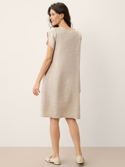 100% Linen Crescent Collar Ruffle Sleeve Mini Dress THERESA LINTICO