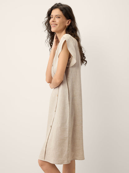 100% Linen Crescent Collar Ruffle Sleeve Mini Dress THERESA LINTICO
