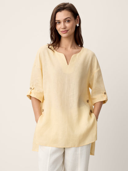 100% Linen Curved-Hem Oversized Top DAPHNEA LINTICO