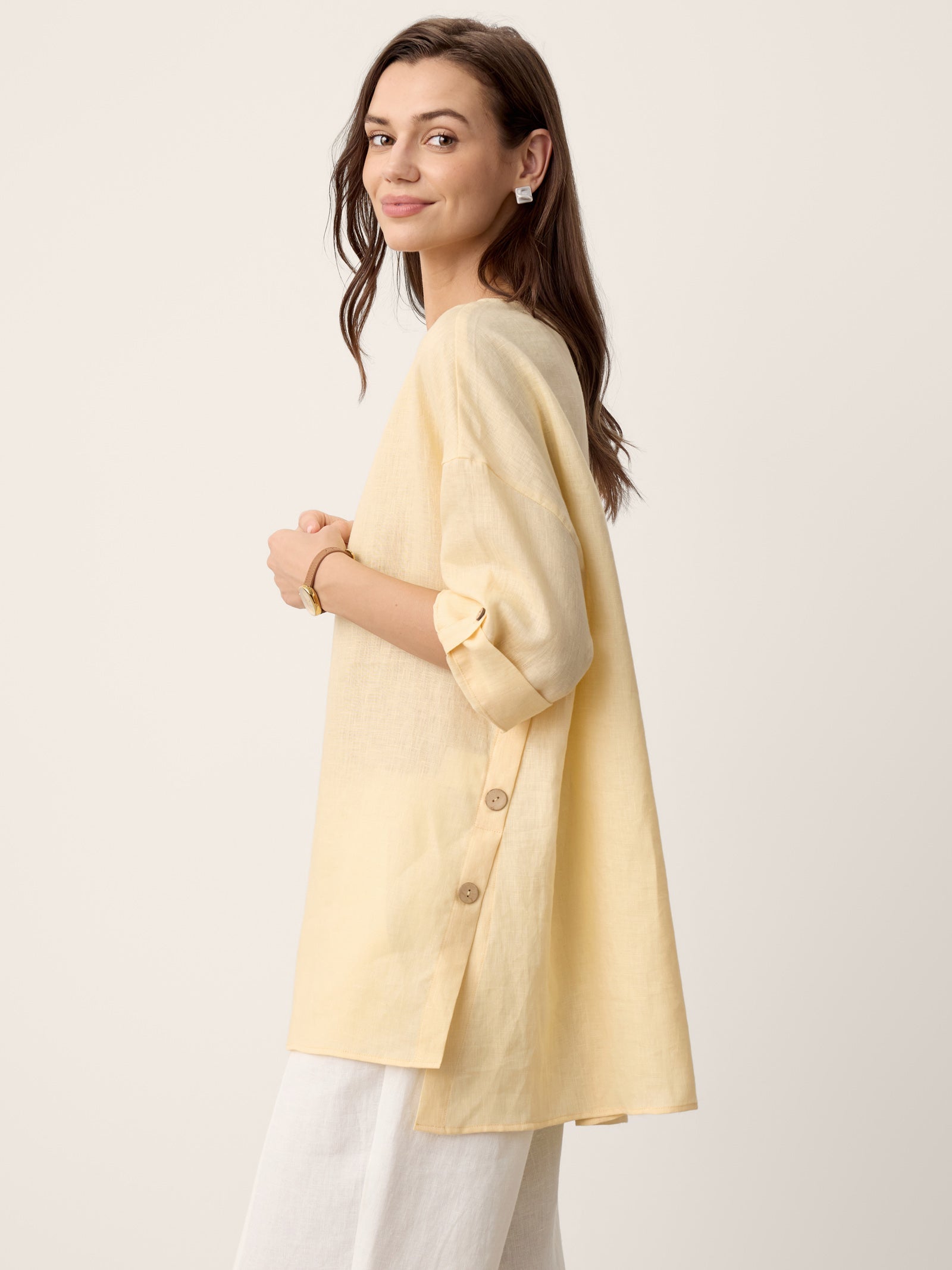 100% Linen Curved-Hem Oversized Top DAPHNEA LINTICO