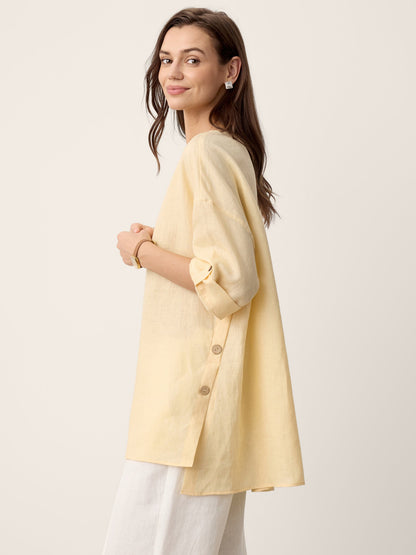 100% Linen Curved-Hem Oversized Top DAPHNEA LINTICO